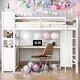 preview thumbnail 11 of 18, Full Size Wood Loft Bed with Cabinet and Desk White