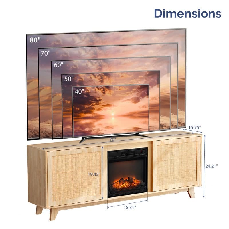 Farmhouse 70'' TV Stand For Tvs Up To 80'' With Electric Fireplace and Ratten Face