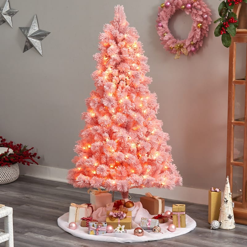 7ft. Holiday Pink Cashmere Artificial Christmas Tree with 300 LED Lights & 599 Branches - Playful Festive X-Mas Showpiece
