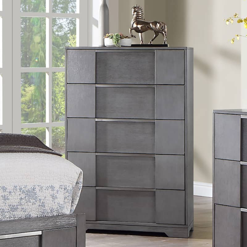 Furniture of America Tona Contemporary 6-Piece Grey Wood Storage Platform Bedroom Set with LED Lights
