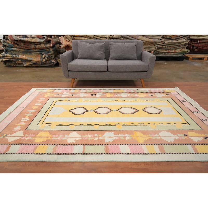 Hand Knotted Oriental 100% Wool Carpet Modern Geometric Multi-Colored Gabbeh Area Rug - 8' 10'' X 6' 1''