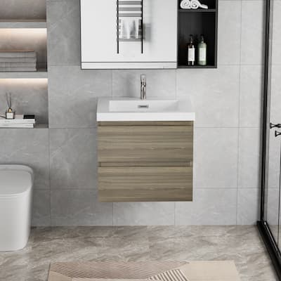 24"Floating Bathroom Vanity with Sink,Wall-Mounted Bathroom Storage Vanity Cabinet with Resin Top Basin and Soft Close Drawers