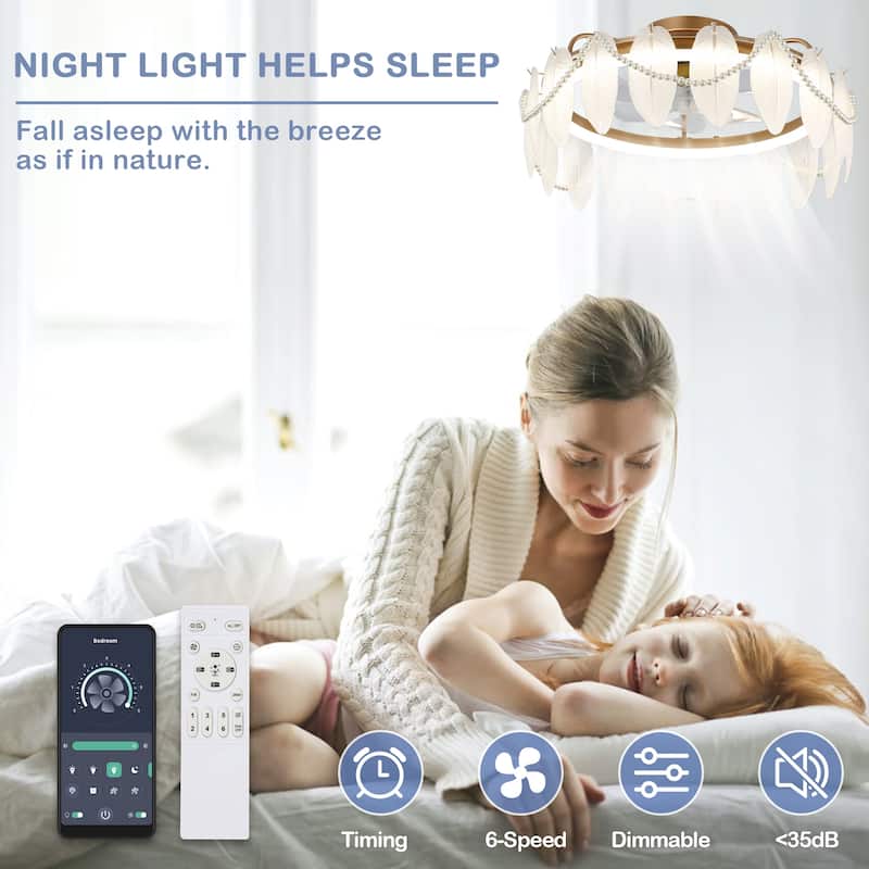 Cusp Barn 20'' Modern Indoor Flush Mount Ceiling Fan with Lights and APP Control Feather Low Profile Ceiling Fans for Bedroom