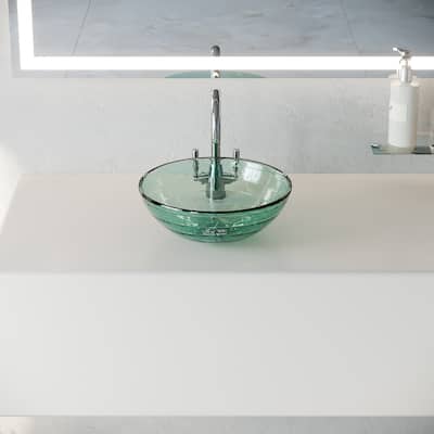 Frosted Green Bathroom Sink 12" Mini Small Round Tempered Glass Countertop Vessel Sink with Sink Drain Renovators Supply