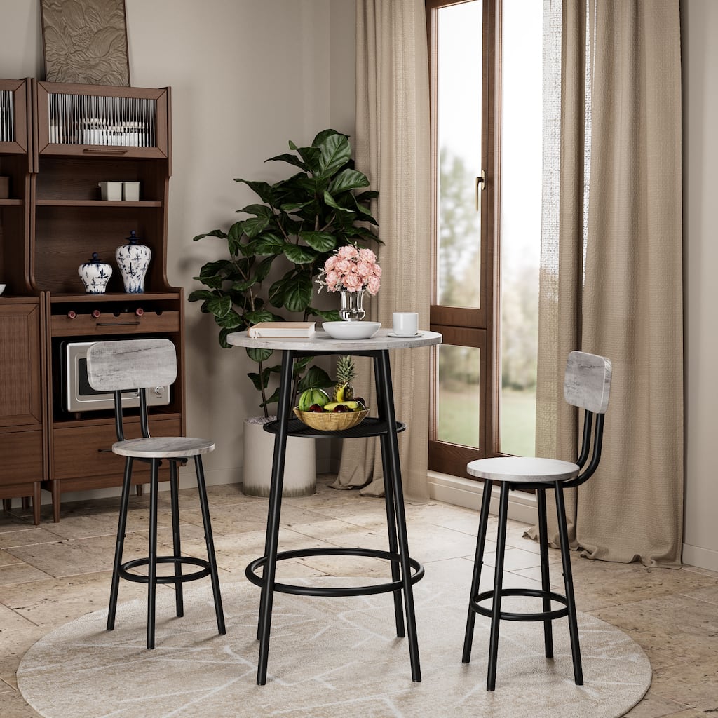 Modern 3-Piece Bar Table Set with 2 Bar Stools & Storage Shelf
