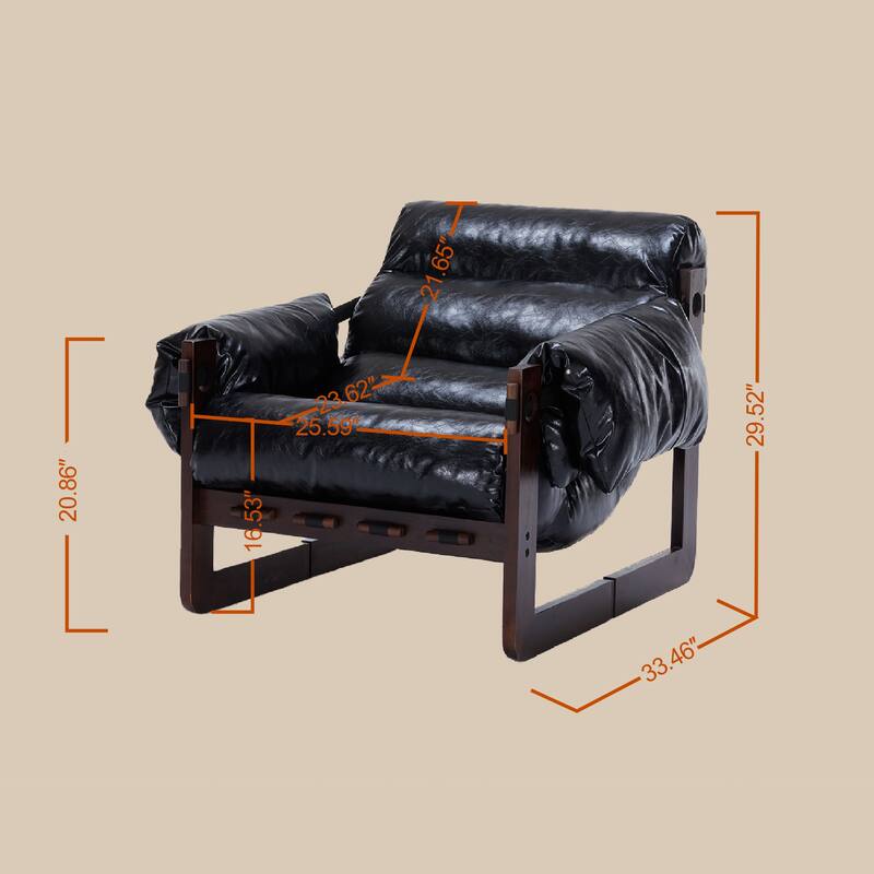 Lounge Chair Oil Wax Leather Sofa Chair with Removable Armrests, Rubber Wood Decorative Chair for Living Room