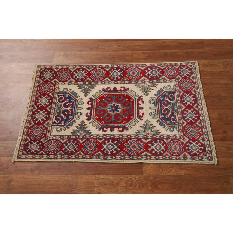 Geometric Kazak Foyer Rug Hand-Knotted Oriental Wool Carpet - 2'0"x 3'0"