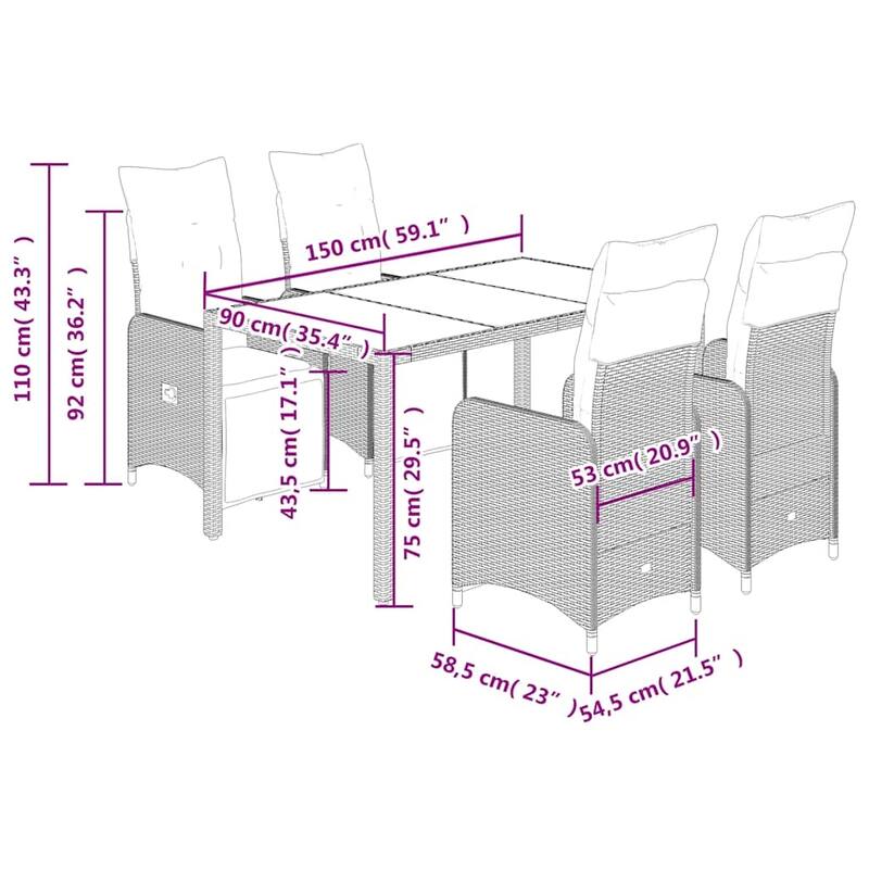vidaXL Bistro Set Grey - 21.5 x 23.0 x 36.2