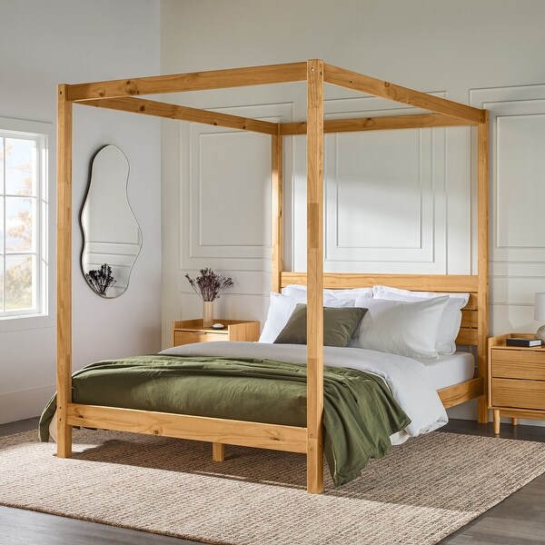Canopy bed frame queen wood discount