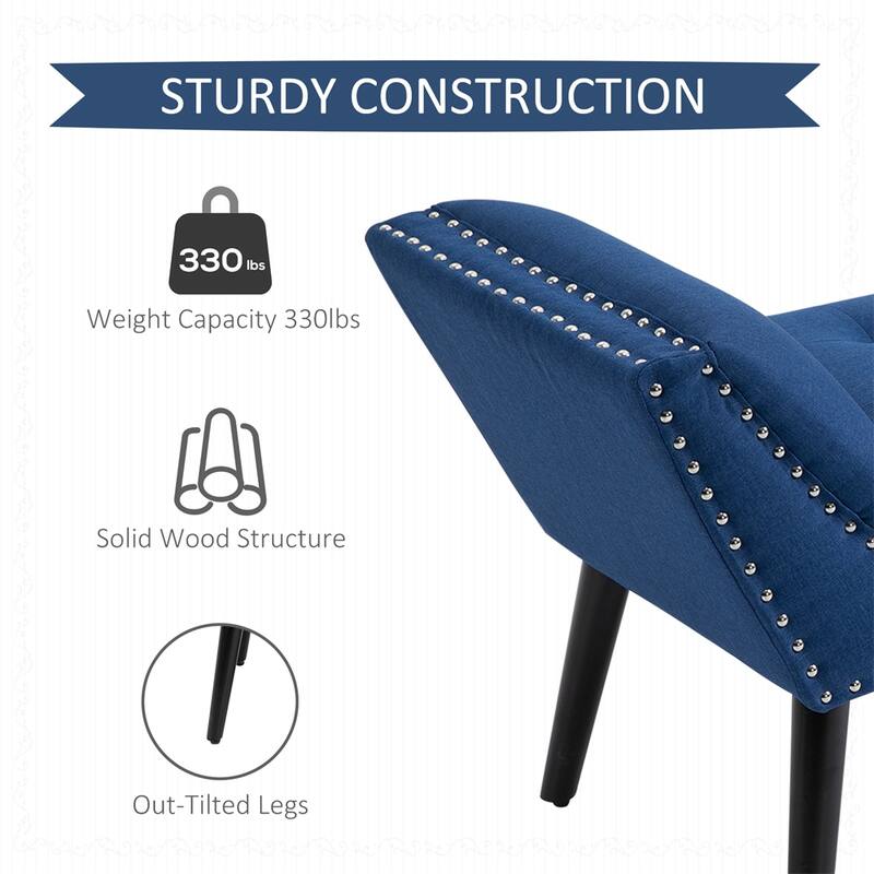 Modern Button Tufted Sitting Bench,Accent Fabric Upholstered Ottoman - Blue