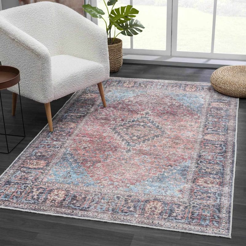 HOLI Area Rug - 6'7"x9' - Blue, Dark Red, Burgundy