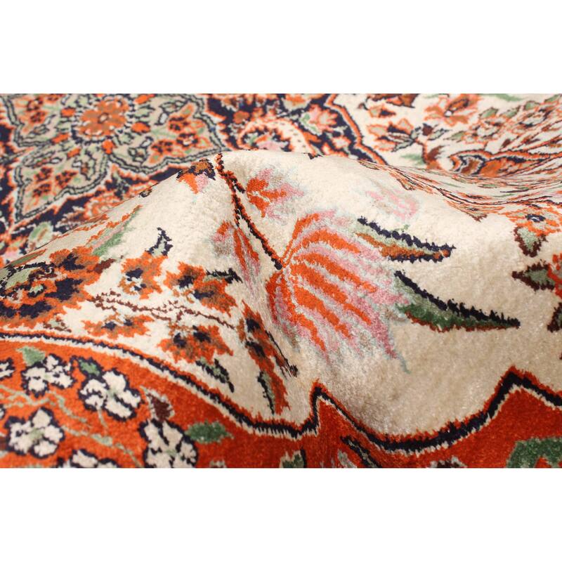 ECARPETGALLERY Hand-knotted Kashmir Cream, Dark Copper Viscose Rug - 4'0 x 6'1