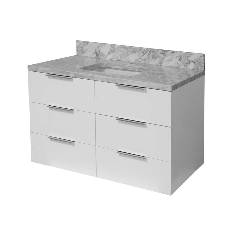 KitchenBathCollection Oslo 42" Floating Wall-Mounted Bathroom Vanity with Carrara Marble Top