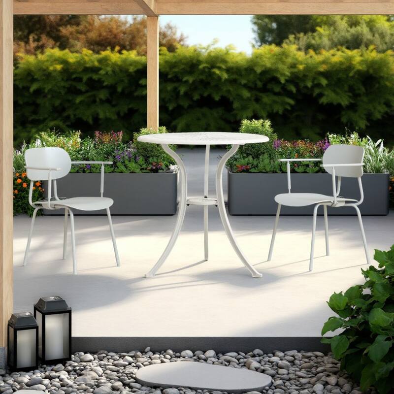 Outdoor Side Bistro Table, 24 Inch White Top, Aluminum Curved Legs
