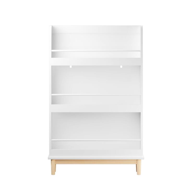 Wall Mounted Kids Bookshelf 4 Front Facing Shelves White Book Rack Natural Wood Base for Toddler Nursery Playroom