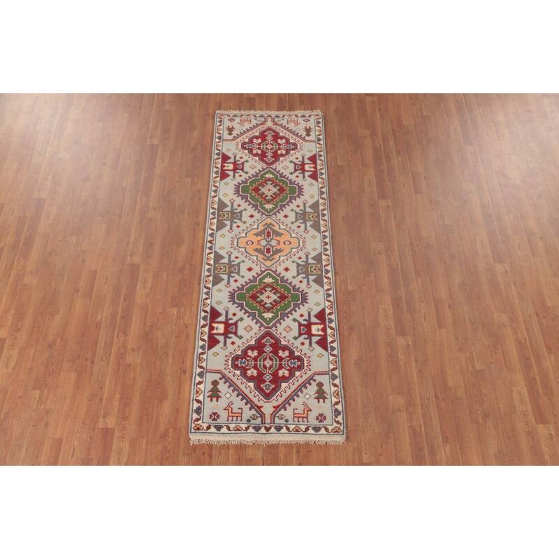 Tribal Kazak Oriental Runner Rug Handmade Wool Carpet - 2'7"x 7'9"
