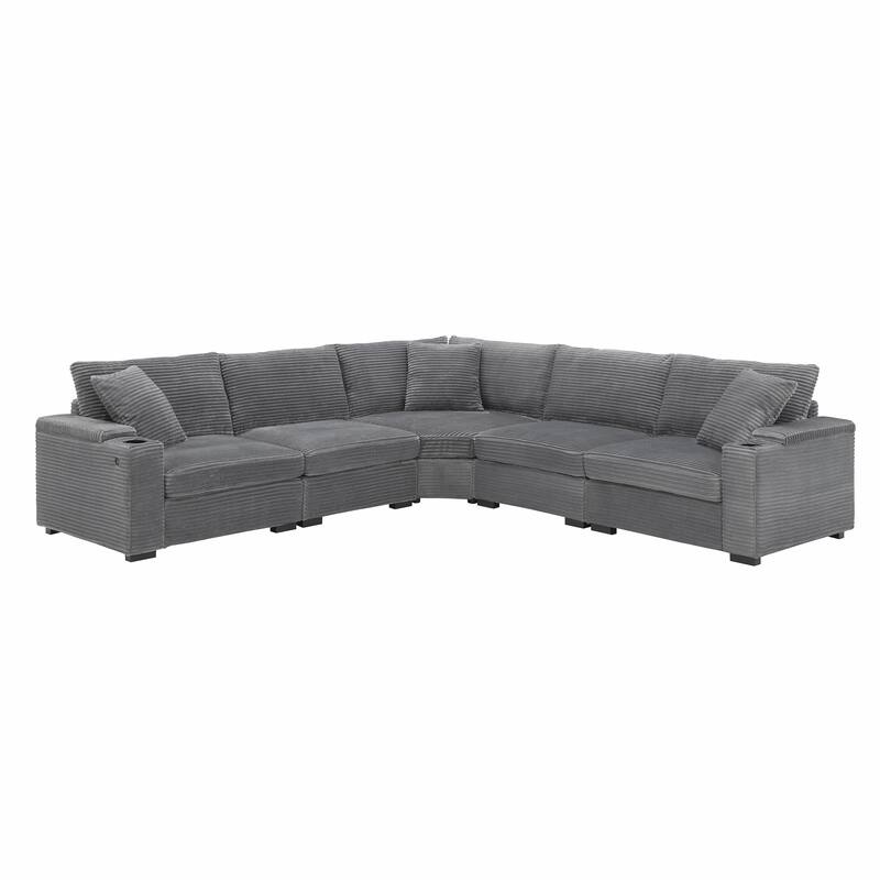 L Shaped Convertible Sectional Sofa w Armrest Storage, Cup Holders, USB