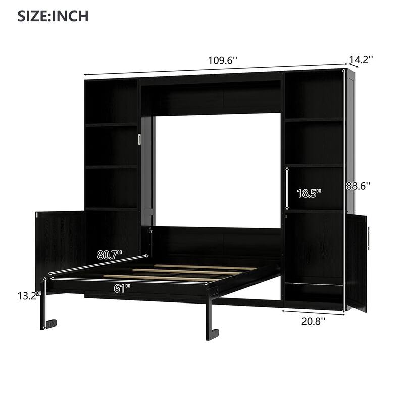 Roomfitters Queen Size Murphy Wall Bed with Shelves and Cabinets, Space Saving