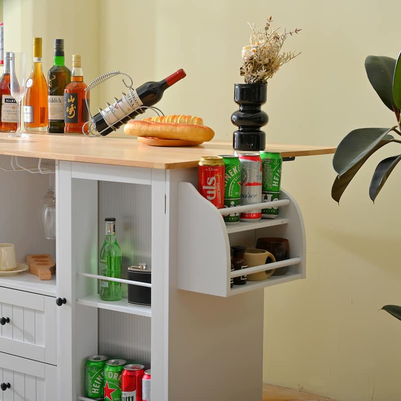 Mobile Kitchen Island Storage Trolley Cart on Wheels with Dropleaf Top, Towel/Spice Rack,2 Drawers, 2-Door Cabinet