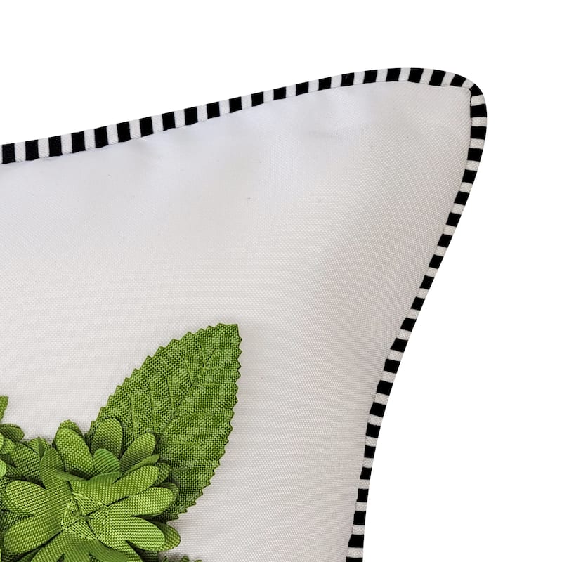 Edie At Home Indoor/Outdoor Dimensional Topiary Lumbar w Crewel Embroidered Pots Decorative Throw Pillow 13x25, Leaf Multi
