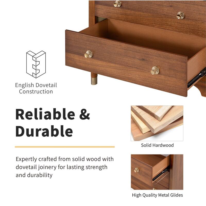 Furniture of America Forma Mid-Century Modern Walnut Solid Wood 5-Drawer Storage Chest