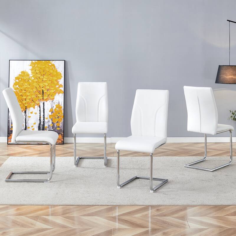 4 Dining Chair Set, PU Material High Back Seat and Sturdy Leg Chair, Suitable for Dining Room, Kitchen, Living Room