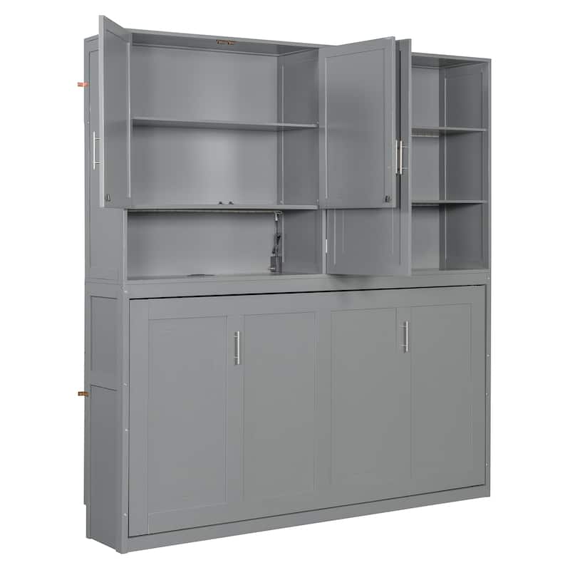 Twin Size Wall Murphy Bed with Top Cabinet