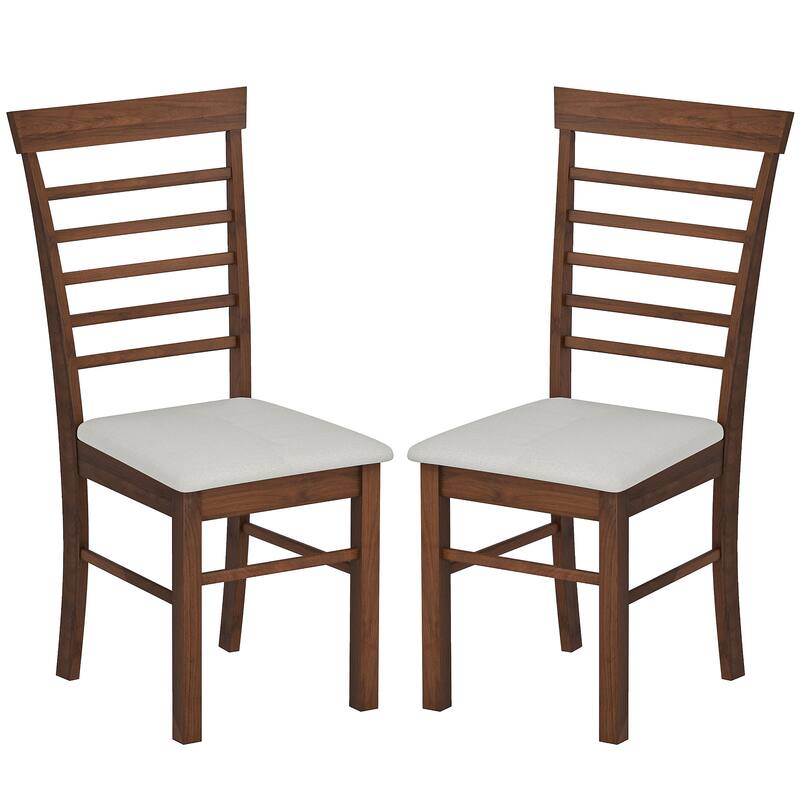 HOMCOM Wooden Dining Chairs Set of 2, Farmhouse Upholstered Kitchen Chairs with Rubber Wood Frame for Living Room, Dining Room - Brown