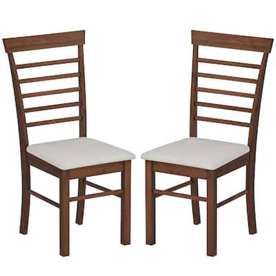 HOMCOM Wooden Dining Chairs Set of 2, Farmhouse Upholstered Kitchen Chairs with Rubber Wood Frame for Living Room, Dining Room