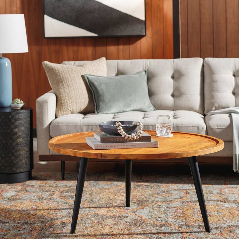 Zion Mid-Century Modern Wooden Round Coffee Table - Brown