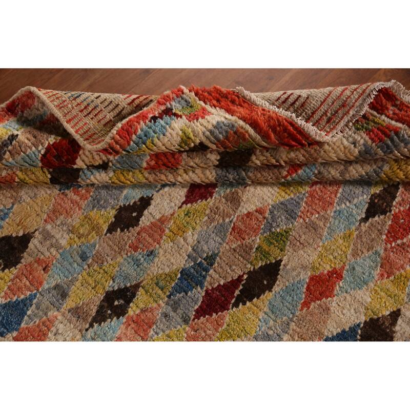 All-Over Trellis Geometric Moroccan Oriental Rug Handmade Wool Carpet - 6'7" x 9'11"