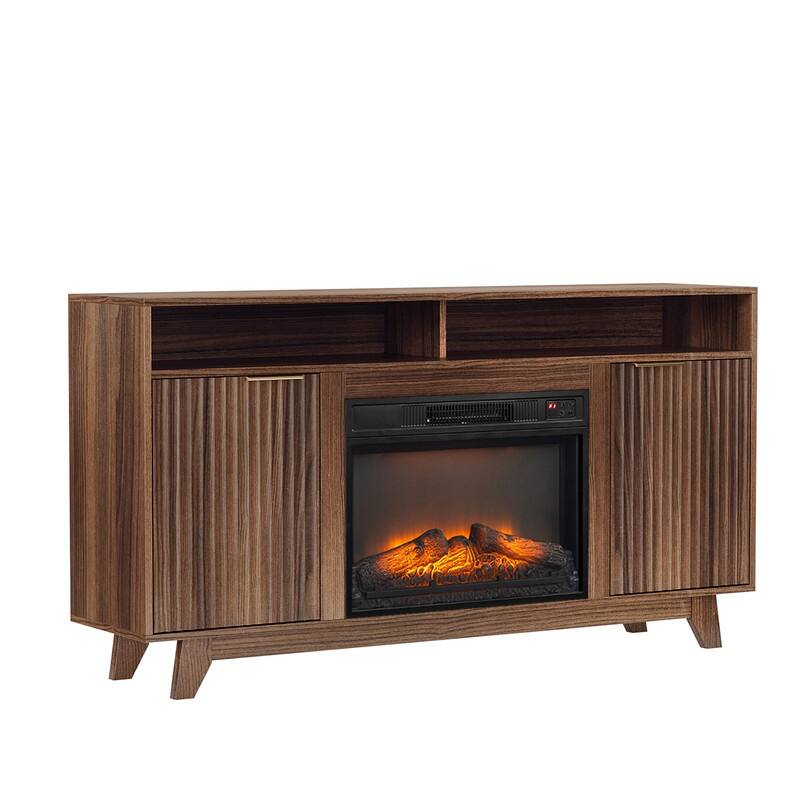 Farmhouse 58'' TV Stand For Tvs Up To 70'' With Electric Fireplace And Adjustable Shelves