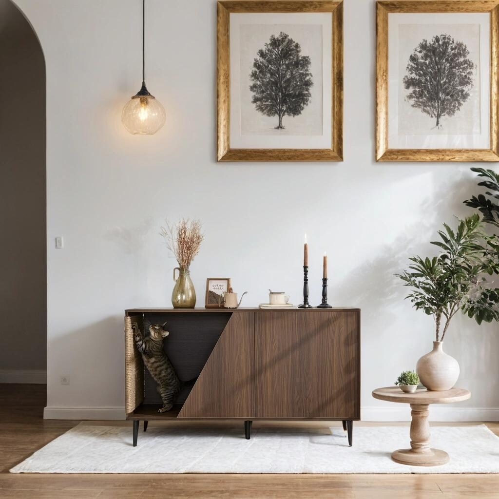 Modern Sideboard Cabinet with Cat Scratching Board, Pet-Friendly