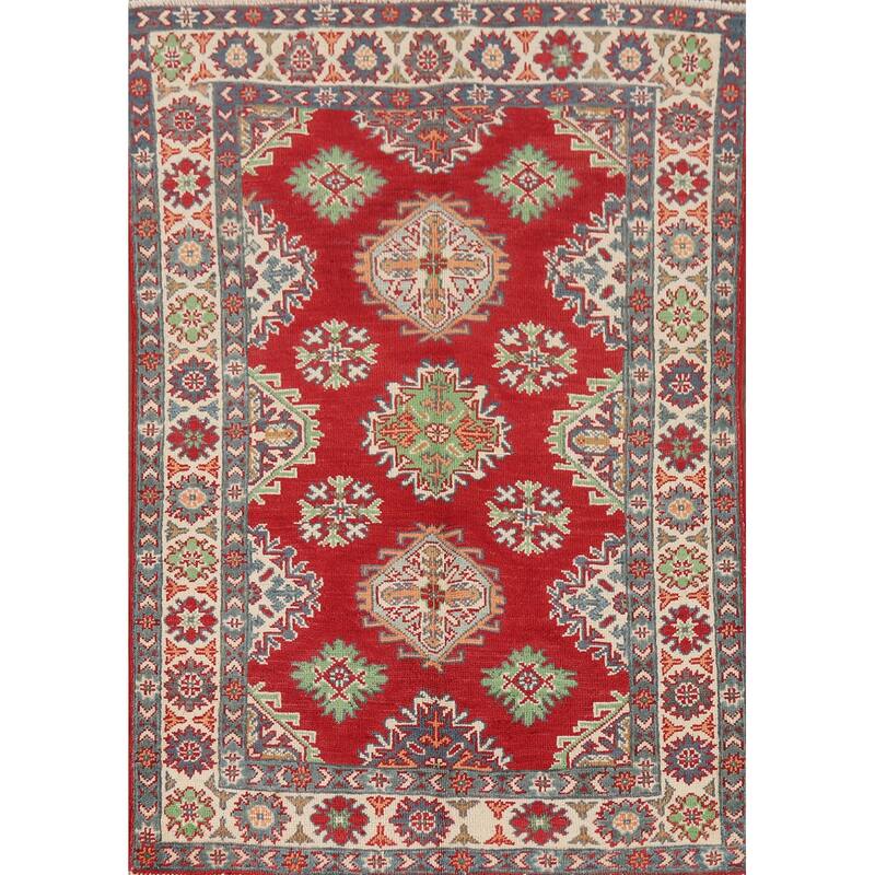 Red Kazak Foyer Rug Handmade Oriental Wool Carpet - 3'4" x 4'11"