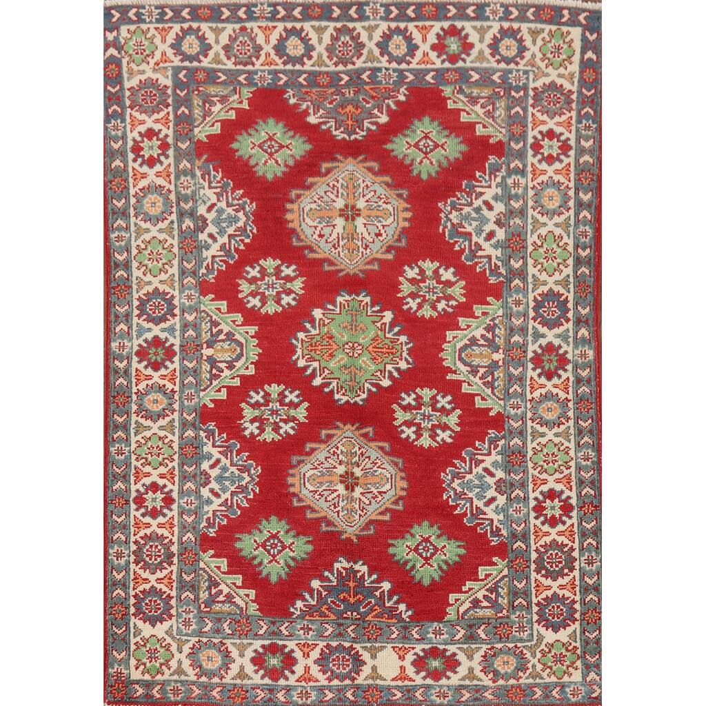 Red Kazak Foyer Rug Handmade Oriental Wool Carpet - 3'4" x 4'11"