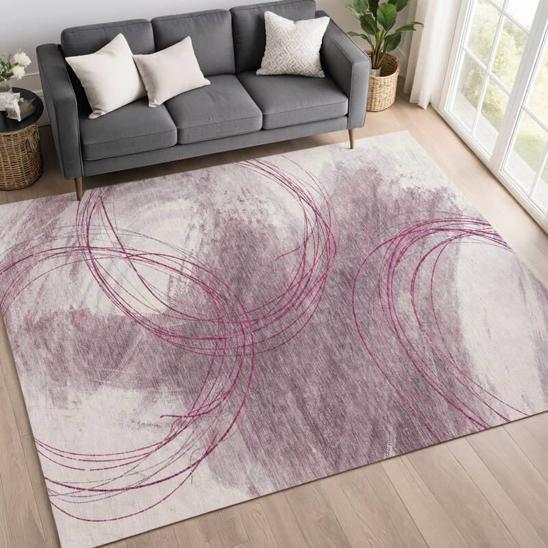Machine Washable Indoor/ Outdoor Abstract Modern Chantille Rug