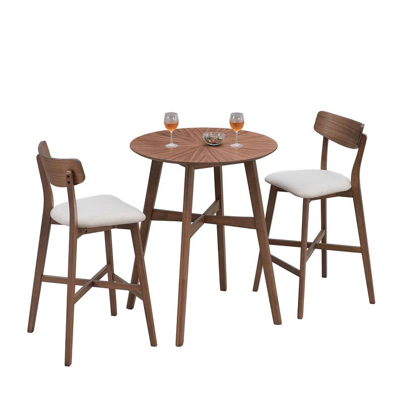 Modern 3-Piece Dining Set with Round Counter Height Bar Table & 2 Upholstered Chairs