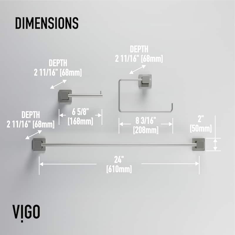 VIGO Meridian 3-Piece Bathroom Hardware Accessory Set with 24 in. Towel Bar, Toilet Paper Holder, Hand Towel Holder