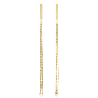 14k Yellow Gold Bar and Tassel Earrings