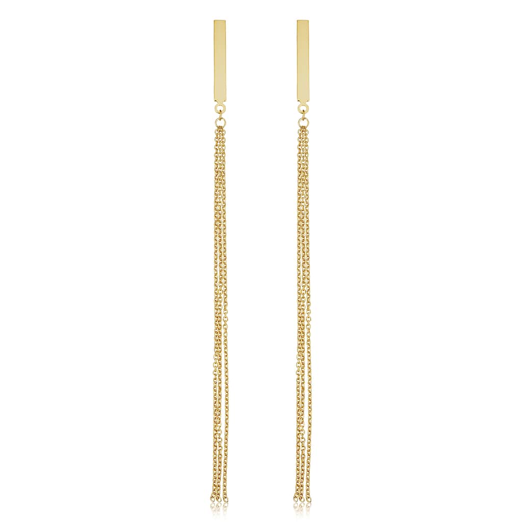 14k Yellow Gold Bar and Tassel Earrings