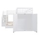 preview thumbnail 41 of 43, Twin-Twin over Full L-Shaped Bunk Bed with 3 Drawers, Portable Desk, Wardrobe, Guardrails & Solid Pine Frame, Grey