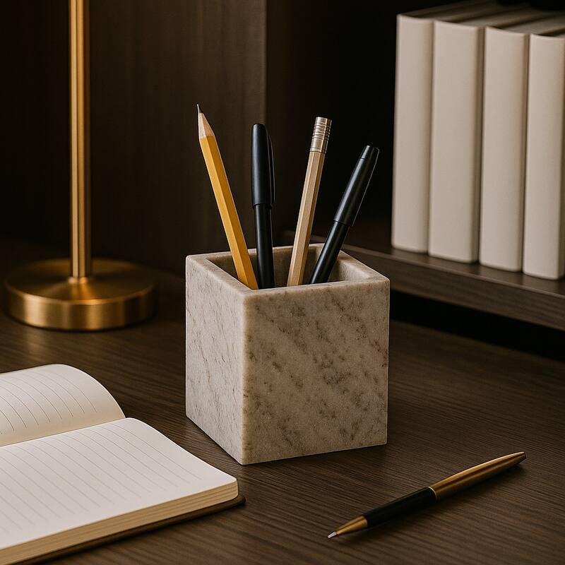 Marble Stone Storage Sculpted Design and Sleek Vertical Grooves - 4.0"