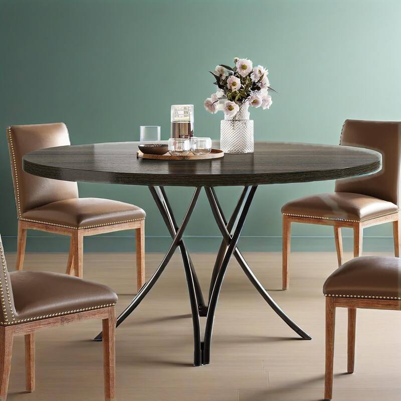 48" Modern Black Round Dining Table with Engineered Wood Top and Metal Cross Legs - 47.24”Dia x 29.13”H