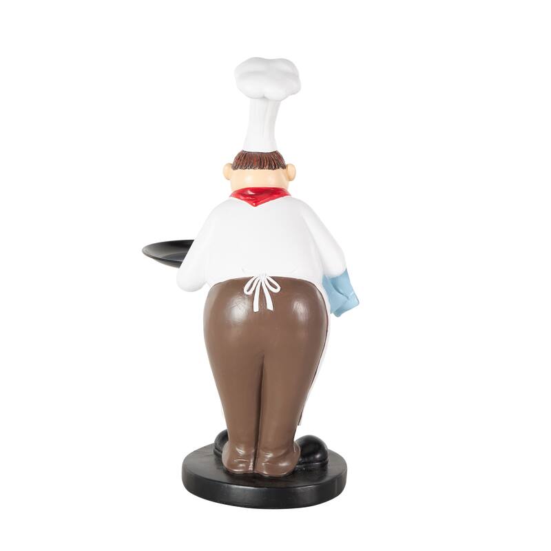 White Polystone Kitchen Decorative Figurine Chef Decorative Sculpture with Black Tray