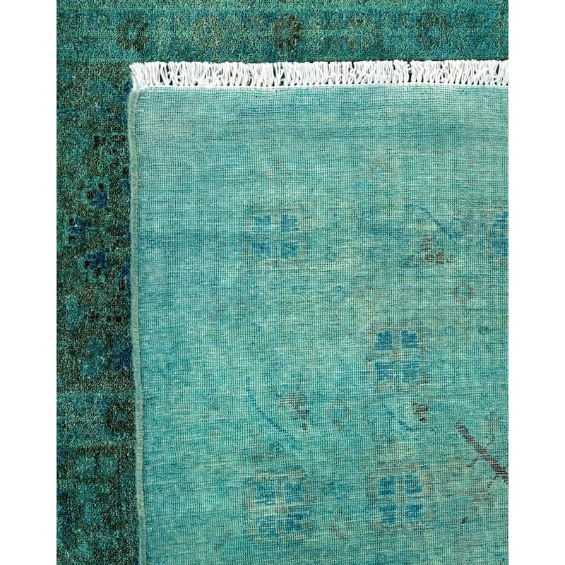 Overton Handknotted Wool Vintage Inspired Contemporary Overdyed Light Blue Area Rug - 14' 4" x 12' 4"