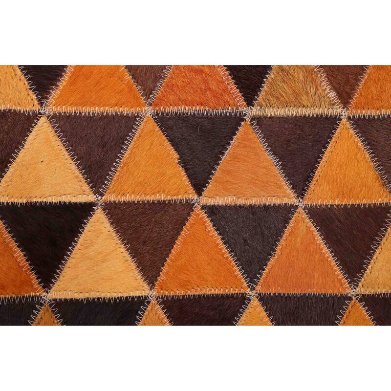 ECARPETGALLERY Handmade Cowhide Patchwork Orange Leather Rug - 5'11 x 5'11