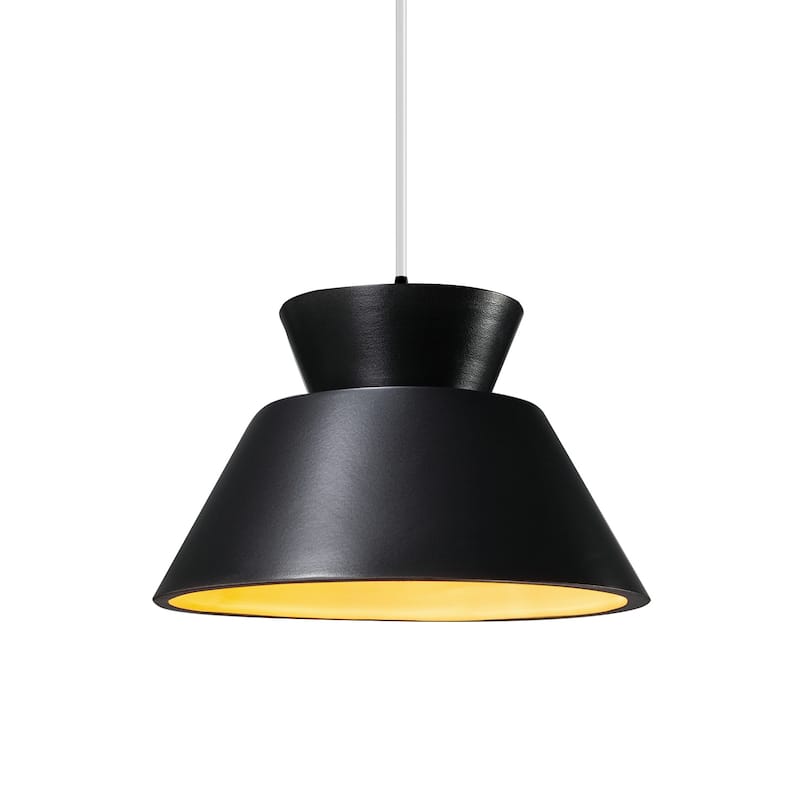 Carbon Loft Chizukeki Trapezoid 1-light Matte Black Pendant with Matte Black and Champagne Gold Shade, White Cord