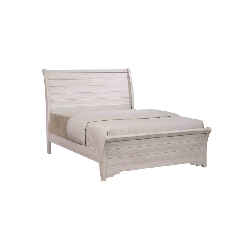 1pc Contemporary Design Sleigh Bed Horizontal Lines Gently Sloped Curved Headboard(Only Bed)