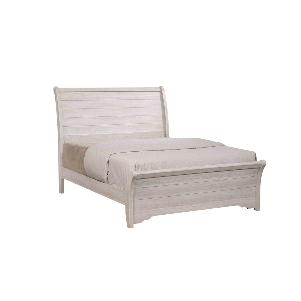 Contemporary Queen Sleigh Bed with Sloped Headboard, Chalk Gray Finish, Simple Assembly