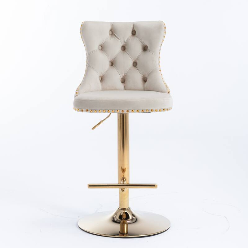 Adjustable Barstools Set of 2 Swivel Velvet Upholstered Accent Chairs with Tufted and Footrest for Home Pub and Kitchen Island